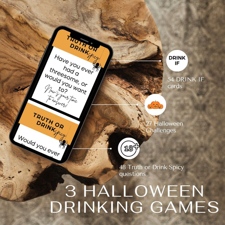 Halloween drinking games - Drink if, Challenges and Spicy Truth or Drink Questions

