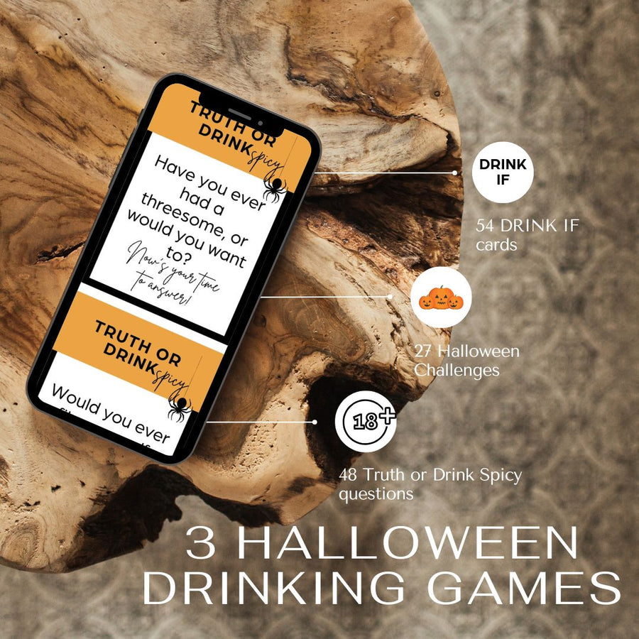 Halloween drinking games - Drink if, Challenges and Spicy Truth or Drink Questions

